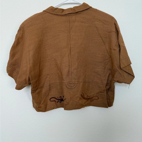 Vintage Rialto Southwestern Linen Cropped Short Sleeve Jacket Brown Large - Picture 2 of 9